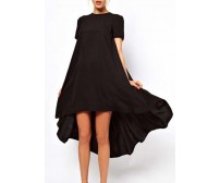 Charming Solid Black High Low Hem Dress for Lady