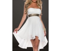 Asymmetric Hem Strapless Lace Spliced Chiffon White Dress
