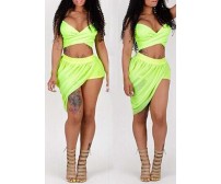 Charming Green Strappy Bra with High Low Skirt