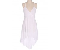 Hollow Back Solid White Chiffon High Low Dress