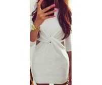 Hollow Out Twist Front White Sheath Dress