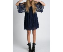 Off The Shoulder Lace Navy Blue Straight Dress