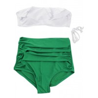 White Bra and High Waist Green Panty Swimwear Set